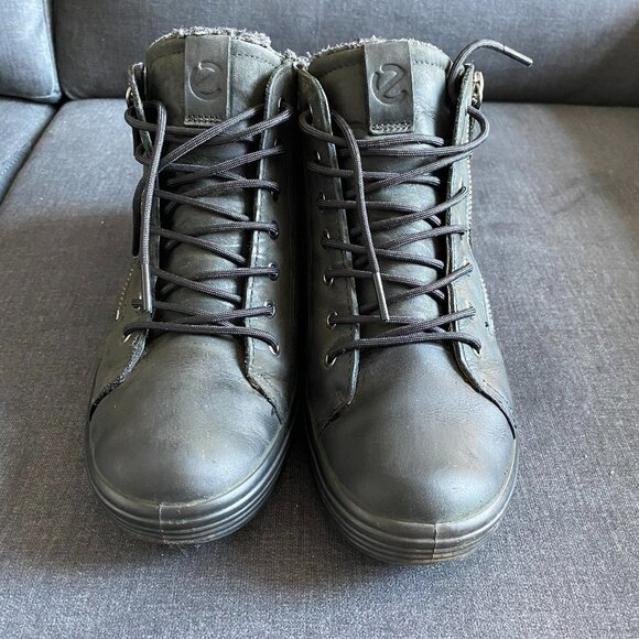 ECCO WOMEN BOOTIES LEATHER HIGH TOP SNEAKERS LACE UP AND ZIPPER SZ 39EU EX WIDE - Picture 3 of 8